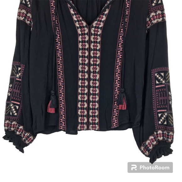 American Eagle Black Embroidered Peasant Top - Picture 4 of 12